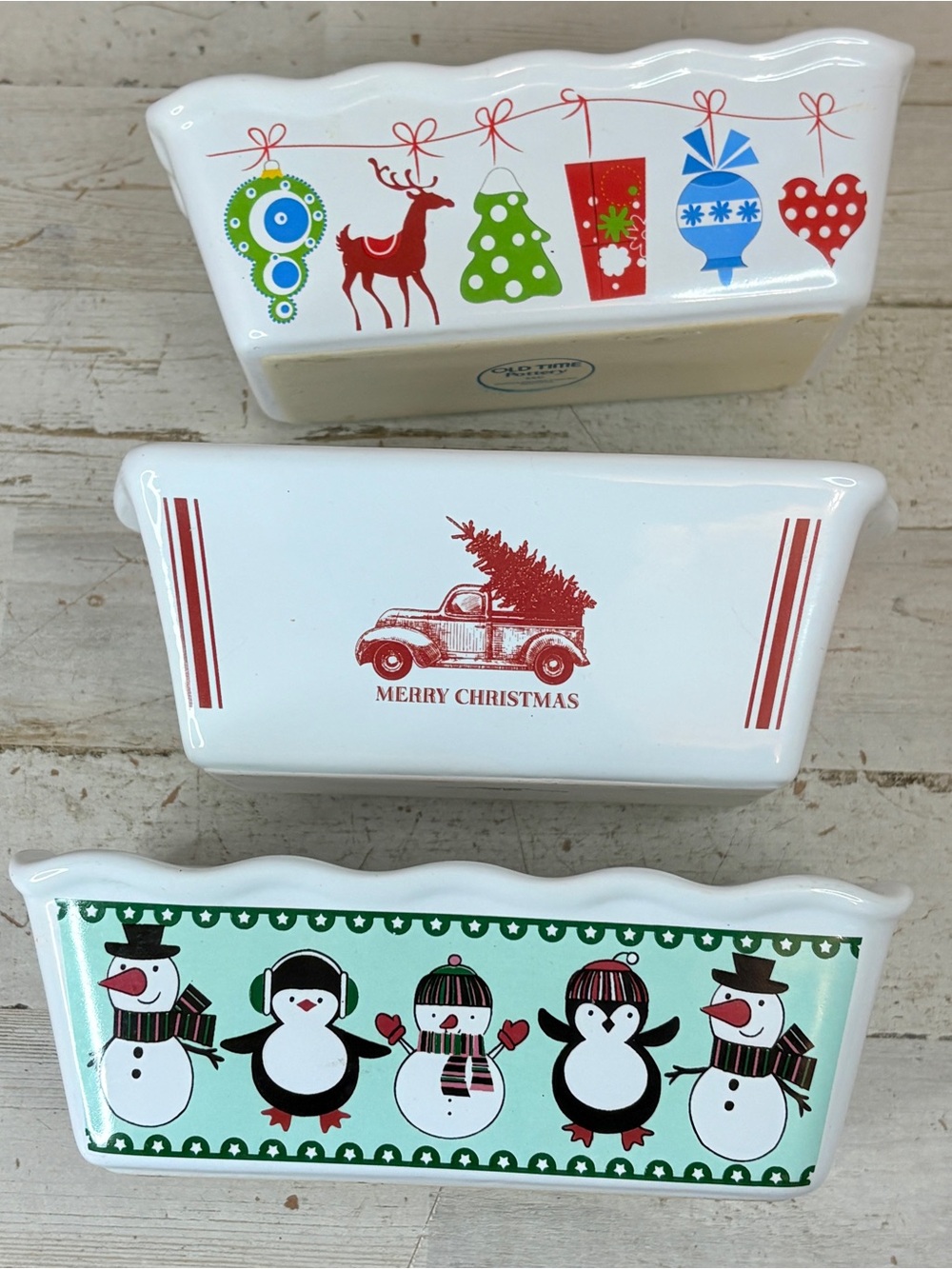 Lot Of 3 Mini Loaf Pans Old Time Pottery Ceramic Baking Christmas Holidays